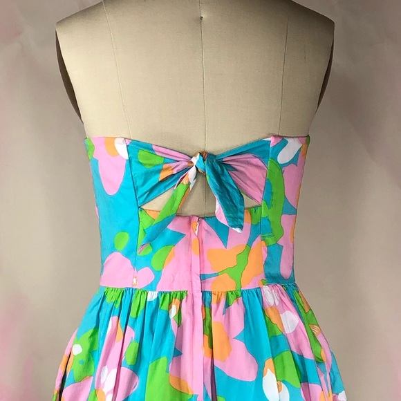 Lilly Pulitzer Richelle Dress in Shorely Blue Mojo Strapless Bow Fit Flare Flora - Picture 8 of 8